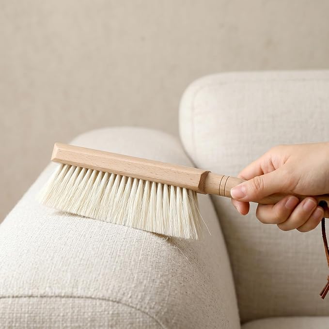 4 Pcs 11.8 Inch Long Horsehair Brush Hand Broom for Bedroom Cleaning Natural Wood Handle Soft Bristle Duster for Furniture Counter Couch Car