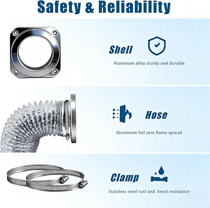 Magnetic Dryer Vent Connector Kit, 4 Inch Quick-Connect Dryer Exhaust Hose with Aluminum Foil Duct, Clamps & Screws, Airtight Sealing DV180 Kit for Easy Cleaning