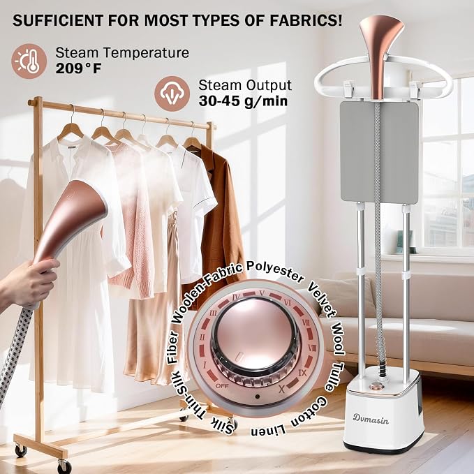 Standing Garment Steamer 2000W Professional Steamer for Clothes with Ironing Board, 10 Steam Levels, 30s Fast Heat-up, 2.7L/91FL.OZ Water Tank, Wrinkle Removal for Home & Commercial Use
