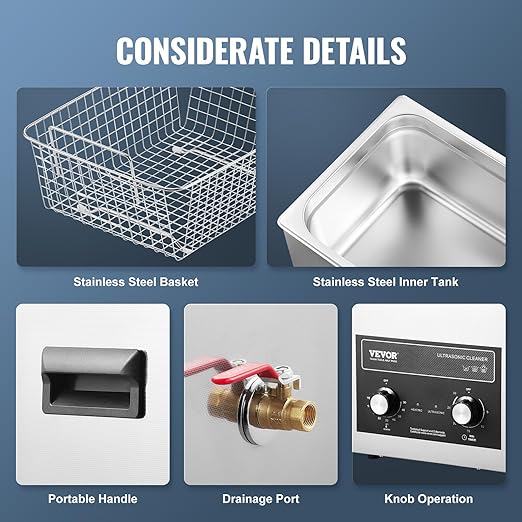 VEVOR 10L Sonic Cleaner with Heater Timer & Basket, Professional Digital Sonic Cavitation Machine, 240W Cleaning Machine for Lab Tools, Metal Parts, Carburetor, Brass, Auto Parts, Engine Parts
