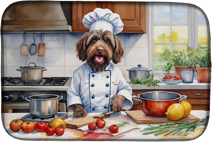 Caroline's Treasures DAC6342DDM Wirehaired Pointing Griffon The Chef Dish Drying Mat Absorbent Dish Drying Mat Pad for Kitchen Counter Dish Drainer Mat for Countertop, 14 x 21", Multicolor