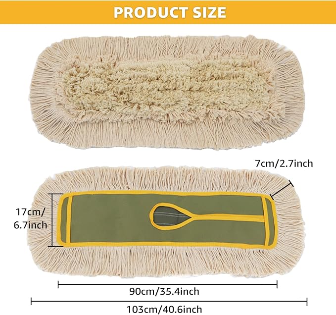 YAYODS 3 Pack Dust Mop Replacement Head, 36'' Dust Mops for Floor Cleaning Replacement Reusable Industrial Cotton Dust Mop Refill for Hardwood Floors, Ceramic, Marble, Tile