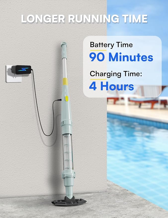 Handheld Spa Hot Tub Vacuum - Cordless Small Above Ground Pool Vacuum, 90-Min Runtime, 20 GPM Powerful Suction, Rechargeable, Ideal for Cleaning Debris and Sand Underwater, with 2 Brush Heads, Navy