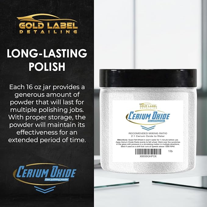 Optical Grade Cerium Oxide Glass Repair Powder 1lb Jar | Glass Window and Windshield Repair | Optical Grade, for use with Camera, Scope, Binocular Lens | Remove Scratches and Scuffs (1lb Jar)