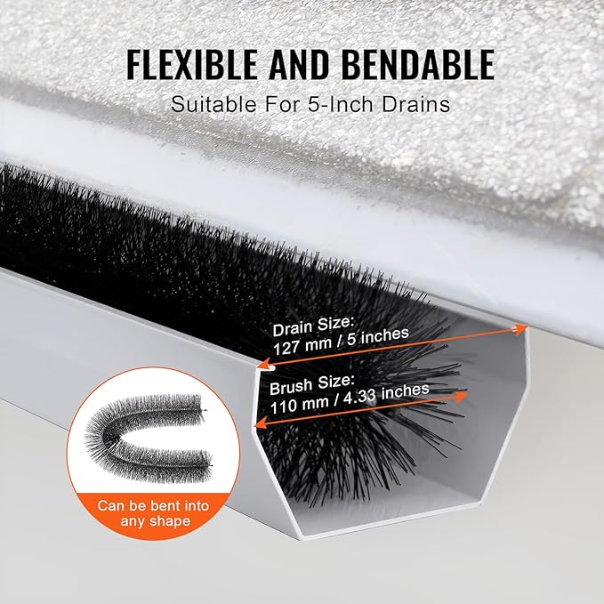VEVOR Gutter Brush, 60 Feet Total Length 4.33 inch Diameter Gutter Cleaning Tools, Ground-Level Gutter Brush Leaf Guard for 5 Inch Gutters, Easily Clear roof Leaves and Debris, 20 Pack