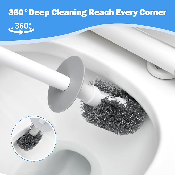 2 Pack Toilet Brush and Plunger Set, 3 in 1 Toilet Bowl Brush and Holder with Crevice Cleaning Brush Wall Mounted Household Bathroom Cleaning Tools Combo (2 Pack)