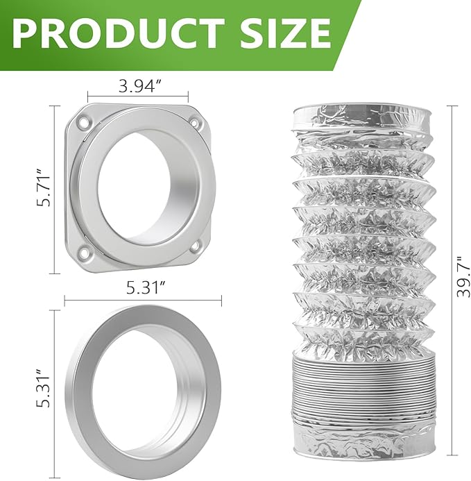 Magnetic Dryer Vent Coupling DV180 Airtight Seal Dryer Vent Connector Kit Easy to Clean Quick Connector Including a 3.3ft 4" Duct and two Clamps