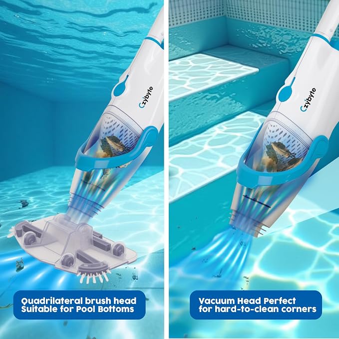 Handheld Pool Vacuum Cleaner, Rechargeable Pool Bottom Cleaner with Strong Suction, 1 H Runtime,for Above Ground/Inground Pools, Spas and Hot Tubs, White