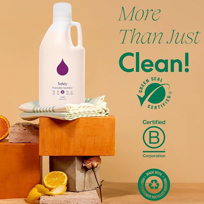 Safely Everyday Laundry Detergent Liquid Soap,Calm 4 Pack–Plant Powered,Natural & Highly Concentrated-Fight Stains & Wash Away Dirt, Impurities While Preserving Colors, Gentle On Skin, 64 fl oz Each