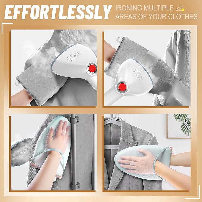 Garment Steamer with Ironing Glove, Anti Steam Heat-Resistant Glove with Thick Sponge Padding, Waterproof Surface, Ventilated Design, Built-In Finger Loop for Easy Ironing