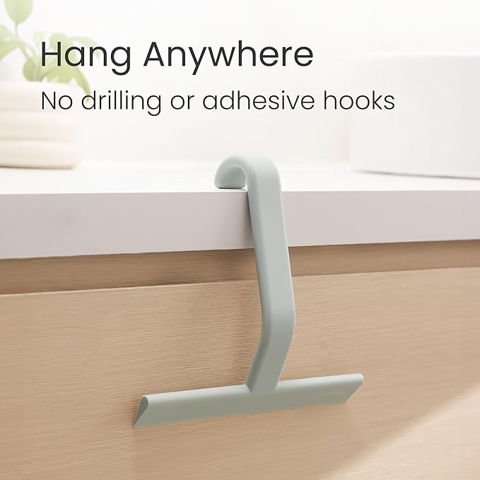 dancemoon JustHang Shower Squeegee for Glass Doors, All-in-One Award-Winning Silicone Squeegee with Built-in Hook for Bathroom, Window, Mirror, Tile Wall, Car, Streak-Free Cleaner Tool, 10-Inch Green