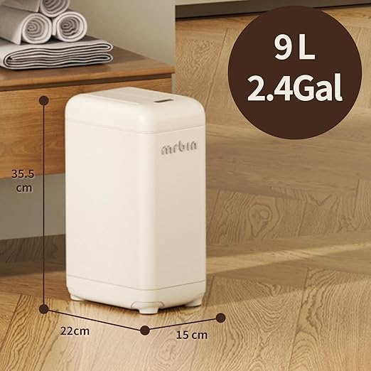 MRBIN 9L Slim Automatic Trash Can with Butterfly Lid, 2.4Gal Touchless Sensor Waste Bin, Waterproof Splash-Proof Design, Narrow Garbage Container for Bathroom, Bedroom, Small Spaces, Cream White