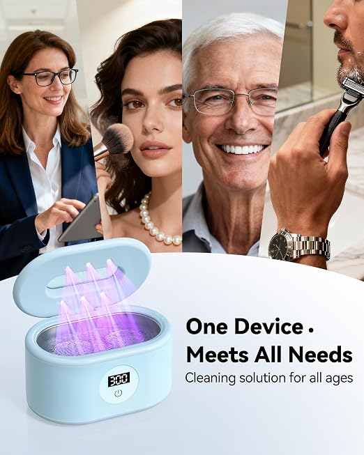 Ultrasonic Cleaner, 48KHz Ultrasonic Jewelry Cleaner with 20oz 304 Stainless Steel Tank, Dual Modes & LED Display - for Jewelry, Eyeglasses, Watches, Dentures, Retainers & More-Light Blue