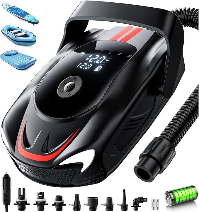 Electric Paddle Board Pump, 22PSI Rechargeable 12000mAh SUP Pump, Theer Stage Inflation/Deflation, Automatic Power-Off Functions, Suitable for Stand up Paddle Boards, Kayak, Surfing Kite, Boat