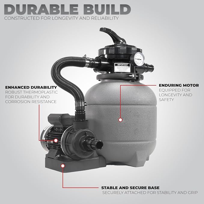 XtremepowerUS 12" Sand Filter Pump for Above Ground Swimming Pools 2,400GPH Flow 7-Way Valve for Pools Up to 10,000GAL Pool Fitting Adapter (Include Filter Media)