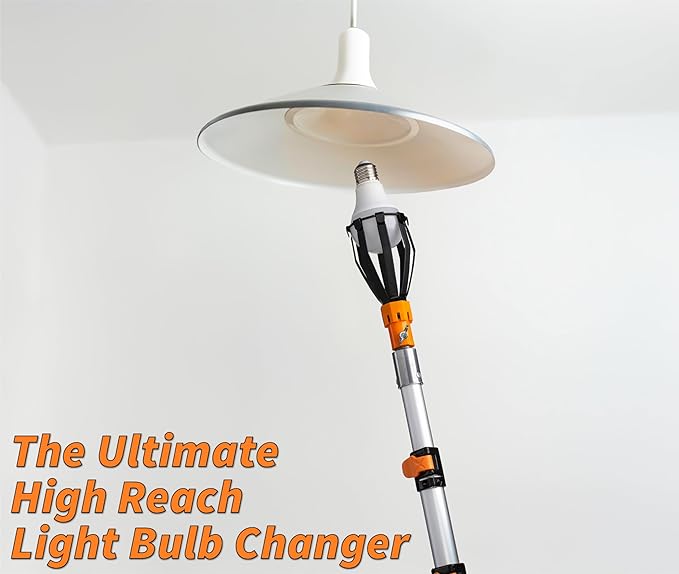 5-30 ft Telescopic Light Bulb Changer for High Ceilings // Light Bulb Remover Tool High Ceilings Kit with Suction Cups, Basket and Microfiber Cloth // 36ft High Reach Light Bulb Changer with Pole