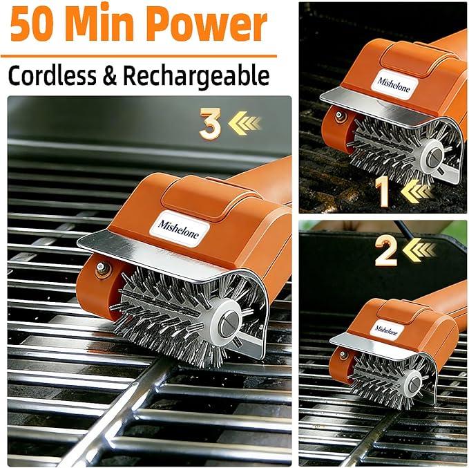 Electric Grill Brush - Cordless Rechargeable Automatic Electric Grill Cleaner with Stainless Steel Bristles & Electric BBQ Grill Brush for Outdoor Grills