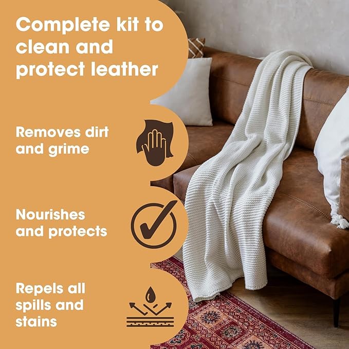 Furniture Clinic Large Leather Care Kit + 2 Pack Applicator Sponges | Leather Cleaner + Conditioning Protection Cream for Furniture | Two 17oz Bottles + 3 Sponges & 1 Cloth