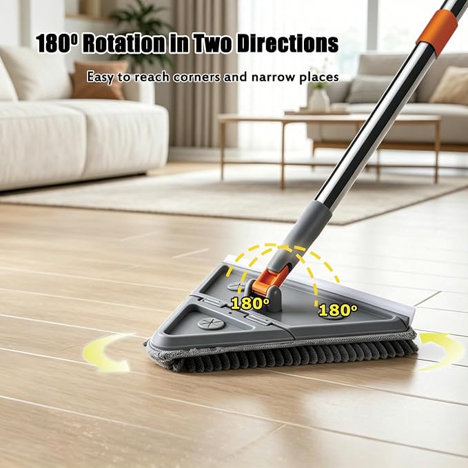 Upgraded Wall Cleaner Mop & Baseboard Cleaning Tool with 98" Long Handle, Duster Mop for Painted Wall, Ceilings, Windows, Floor, 2-in-1 Triangle & Rectangle Head with Squeegee, 10 Washable Pads