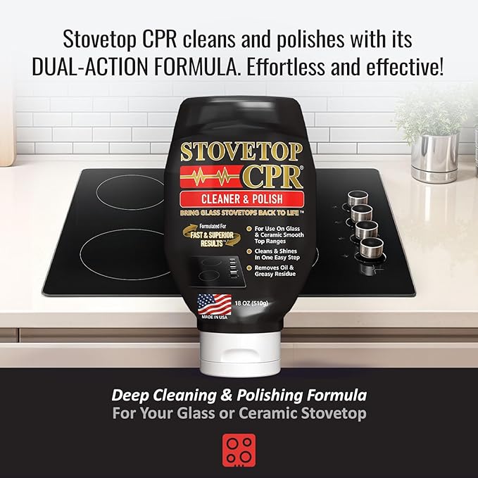 Stovetop CPR 2-in-1 Glass Stovetop Cleaner and Glass Polish (18oz) - Ceramic Top Stove Cleaner, Oven Top, Cooktop, Electric Stove Ceramic