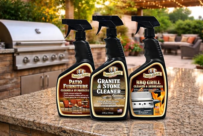 Parker & Bailey Ultimate Home & Outdoor Cleaning Bundle – Grill Cleaner & Degreaser, Granite & Stone Countertop Cleaner, Patio Furniture & Cushion Cleaner with UV Protectant – Kitchen, BBQ, Outdoor Su