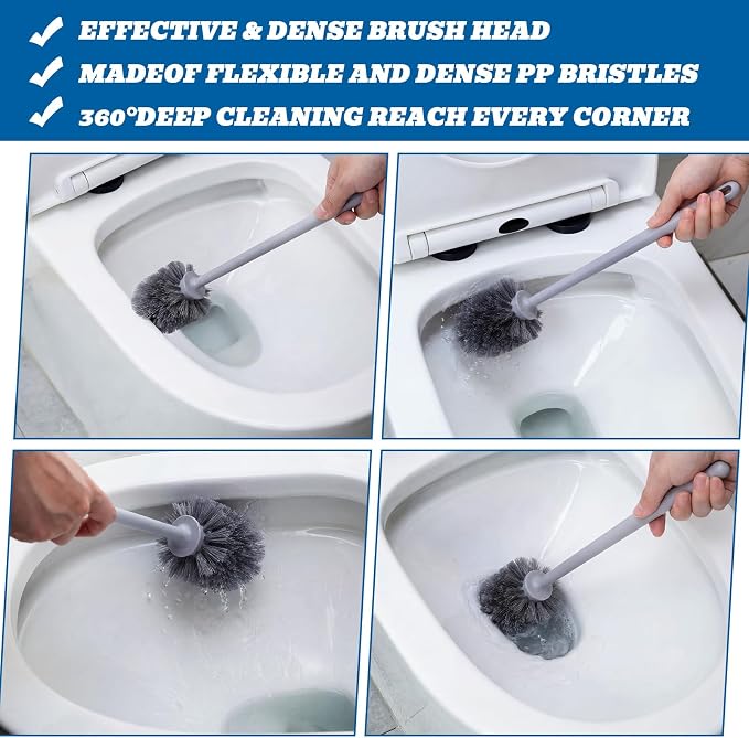 Reallnaive 24 Pack Toilet Brush Bulk, Commercial Heavy Duty Professional Toilet Bowl Cleaning Brush for Bathroom, Restroom Maintenance Cleaning Supplies (Grey)