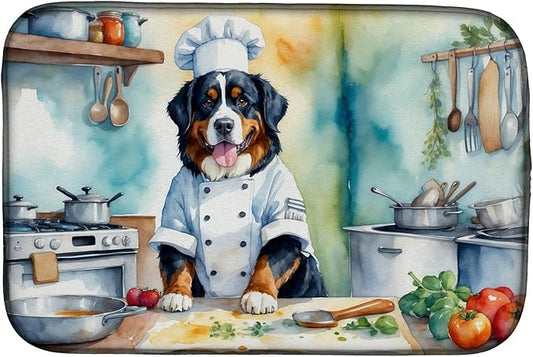 Caroline's Treasures DAC6207DDM Bernese Mountain Dog The Chef Dish Drying Mat Absorbent Dish Drying Mat Pad for Kitchen Counter Dish Drainer Mat for Countertop, 14 x 21", Multicolor