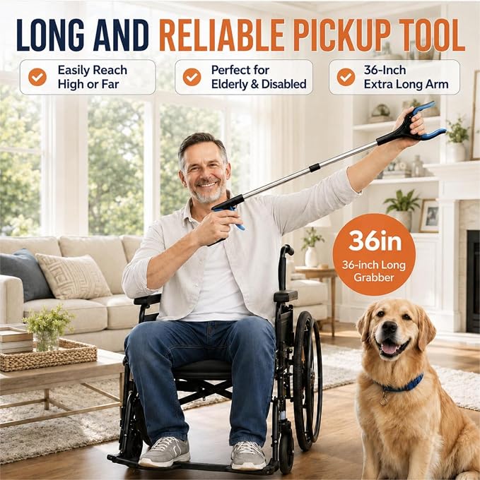 6 Pack 36" Trash Grabber Reacher Tools, Upgraded Strong Foldable Commercial Grabber Pickup Tool, Heavy Duty Cleaning up Gripper, 4" Wide Claw | 360° Rotation | Magnet, for Senior Home Outdoor