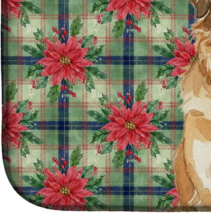 Caroline's Treasures Sandy Leonberger Christmas PoinsettIas Dish Drying Mat Absorbent Dish Drying Mat Pad for Kitchen Counter Dish Drainer Mat for Countertop, 14 x 21", Multicolor