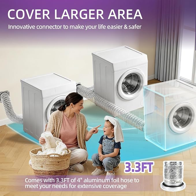Magnetic Dryer Vent Hose Connector Kit Quick Coupling for Tight Space Including Flexible 3.3ft 4" Duct & two Clamps Easy to Clean for Laundry Room,Apartment Secadora Pipe Connection Exhaust Coupler
