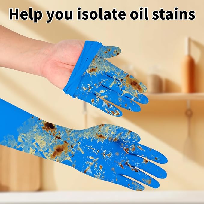 16 inch Nitrile Disposable Gloves Long Sleeved Blue 6Mil Durable Waterproof Latex Free Cleaning Dishwashing 50PCS