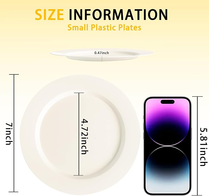 I00000 100 Pc Ivory Plastic Plates,7inch Small Cream Dessert Plates, Elegant Disposable Plate Perfect for Birthday, Wedding, Baby & Bridal Shower or Party (100 Guests)