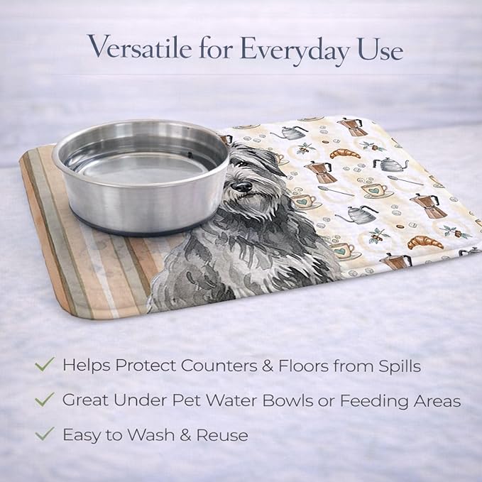 Caroline's Treasures Gray Briard Coffee Bar Dish Drying Mat Absorbent Dish Drying Mat Pad for Kitchen Counter Dish Drainer Mat for Countertop, 14 x 21", Multicolor
