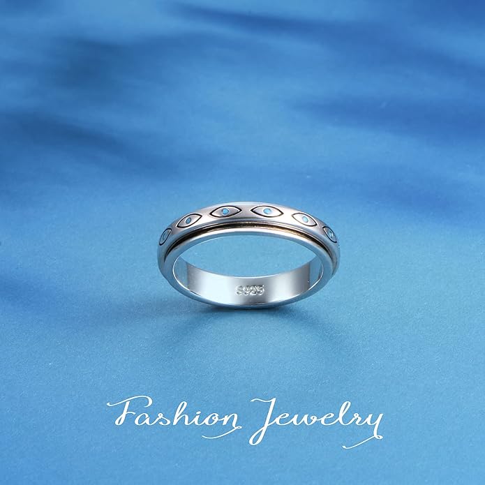 S925 Sterling Silver Spinner Fidget Anxiety Worry Relieving Boredom ADHD Autism Band Rings