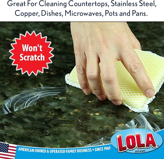 LOLA Nylon Net Sponge Cleaning Pad, Non Scratch Scrubbers, Safe on Non-Stick Surfaces & Coated Cookware & Dishes - Gentle Effective Cleaning, 1 Count