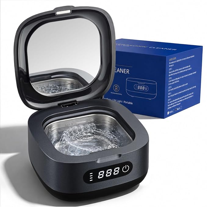 Rechargeable Ultrasonic Retainer Cleaner, Portable Retainer Cleaner Machine, 52kHz Retainer Cleaner for Dentures, Night Guards, Mouth Guards