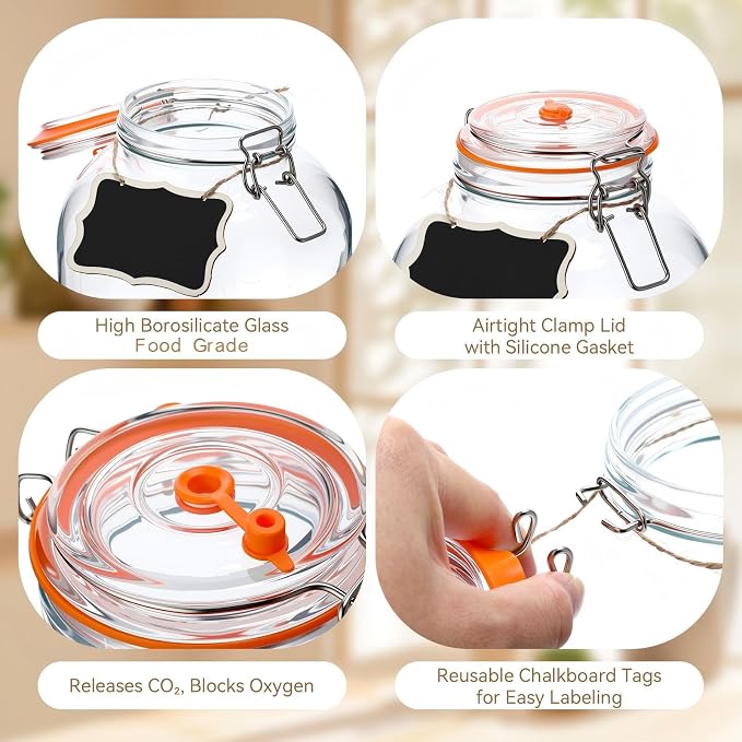 2 Pack 1 Gallon Large Fermentation Jars with Airlocks, Glass Fermenting Kit for Veggies, Sauerkraut, Kombucha, Pickles