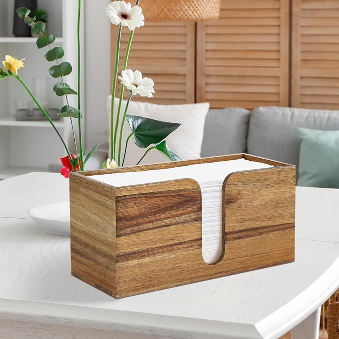2PCS Paper Towel Dispenser Countertop, Acacia Wood Paper Towel Holder for Bathroom Folded Paper Towel Dispenser Clear Trifold Napkin Holder for Z-fold C-fold MultiFold Trifold - Home Kitchen