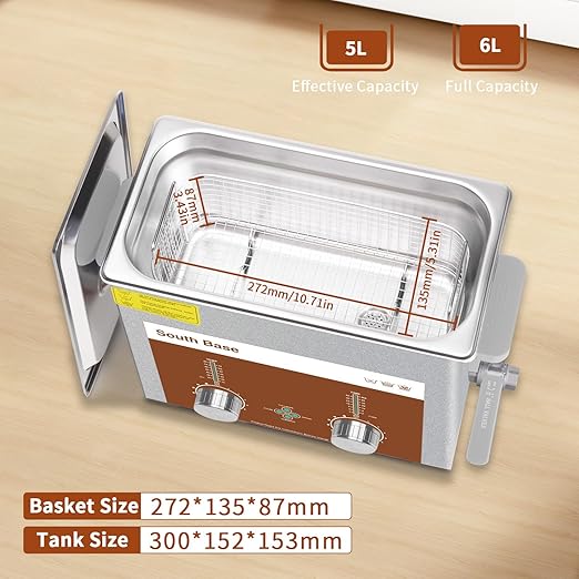 SOUTH BASE Ultrasonic Cleaner,6L 180W Stainless Steel Sonic Cleaner with Cleaning Basket,Timer&Heater,Encoded Ultrasonic Cleaning Machine for Cleaning Parts,Jewelry,Eyeglasses,Chain