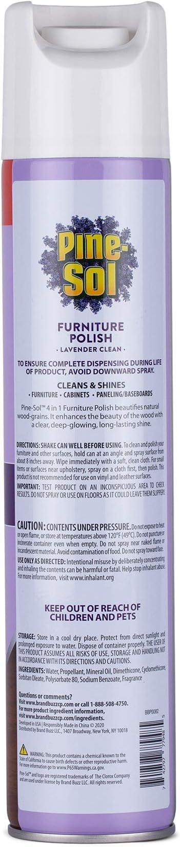 Pine-Sol Aerosol Furniture Polish Spray, 4-in-1 Cleans Conditions Protects and Shines Finished Wood Furniture, Cabinets, Tables and Paneling, Lavender Scent, 12.7 Oz