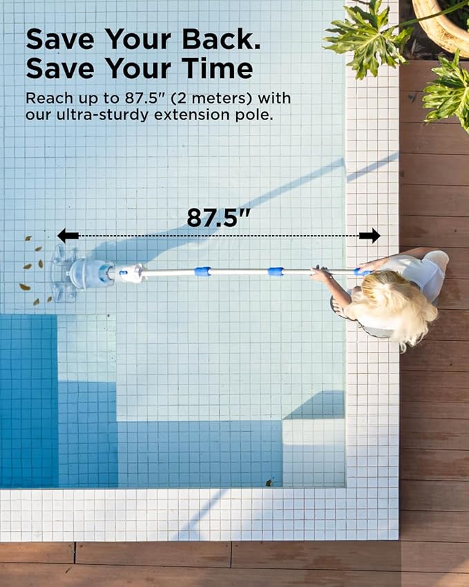 InoKraft Pool Vacuum for Above Ground Pool, Cordless Pool Vacuum for Inground Pools, Rechargeable Handheld Pool Cleaner with 18.5 GPM Suction, 60 Min Runtime, 59” Extendable Pole, 300-Mesh Filter