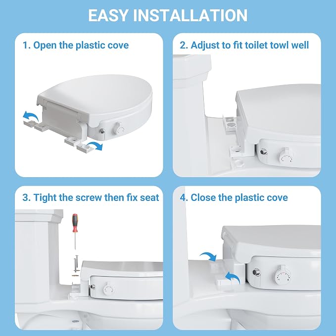 Bidet Toilet Seat Non Electric, Elongated Raised Toilet Bidet Seat with Dual Nozzles, Self Cleaning, Soft Close Lid, Rear and Feminine Washing for Seniors Adults
