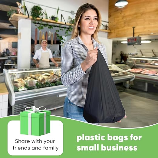 LainNeala Black Plastic Bags (11.5'x 6.5" x 21')(1000Pack) with Handles - Shopping & Grocery Bags for Small Business, Restaurants in Bulk