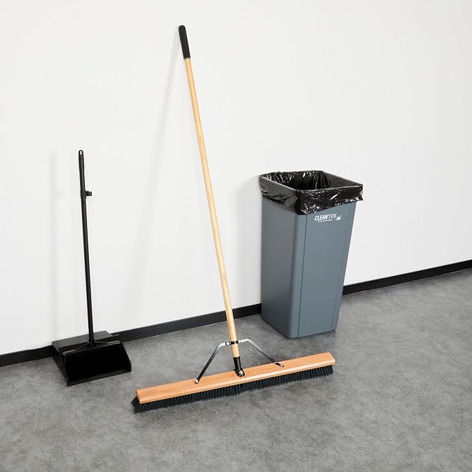 Restaurantware-Clean Tek Professional 36 Inch Push Broom, 1 Heavy-Duty Broom with 60â€ Handle - Medium Plastic Bristles, Durable, Wooden, Commercial Use, for Deck, Driveway, Garage, Yard, Patio