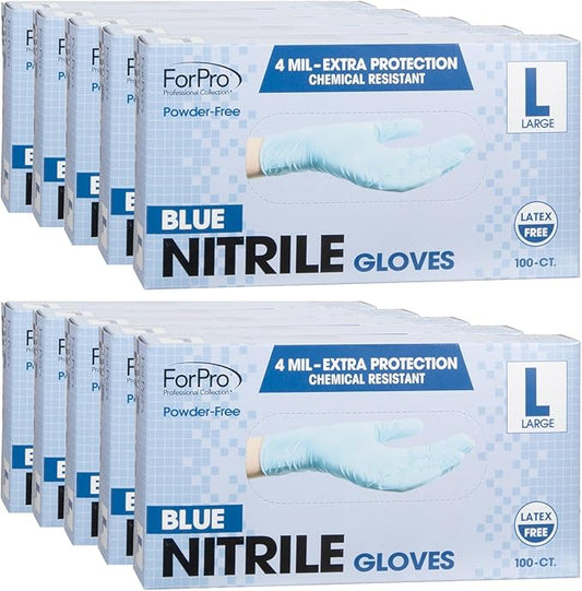 ForPro Disposable Nitrile Gloves, Chemical Resistant, Powder-Free, Latex-Free, Non-Sterile, Food Safe, 4 Mil