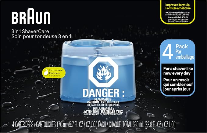 Braun Clean & Renew Refill Cartridges CCR, Replacement Shaver Cleaner Liquid Solution for Clean&Charge System, Pack of 4