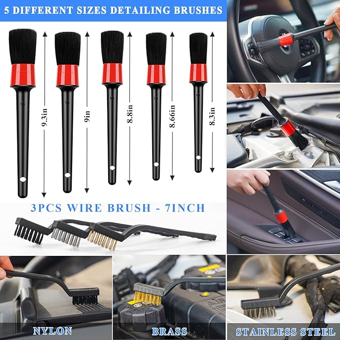 43Pcs Car Wash Detailing Kit Cleaning Kits with Foam Gun Sprayer Long Handle Mop Car Vacuum Drill Brush Large Wash Mitt Towels Complete Interior Exterior Car Washing Supply Set Blue