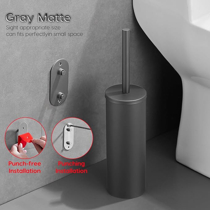 Toilet Brush and Holder Set Grey | Dual-purpose holder, Wall-mounted installation, Surface-mounted installation