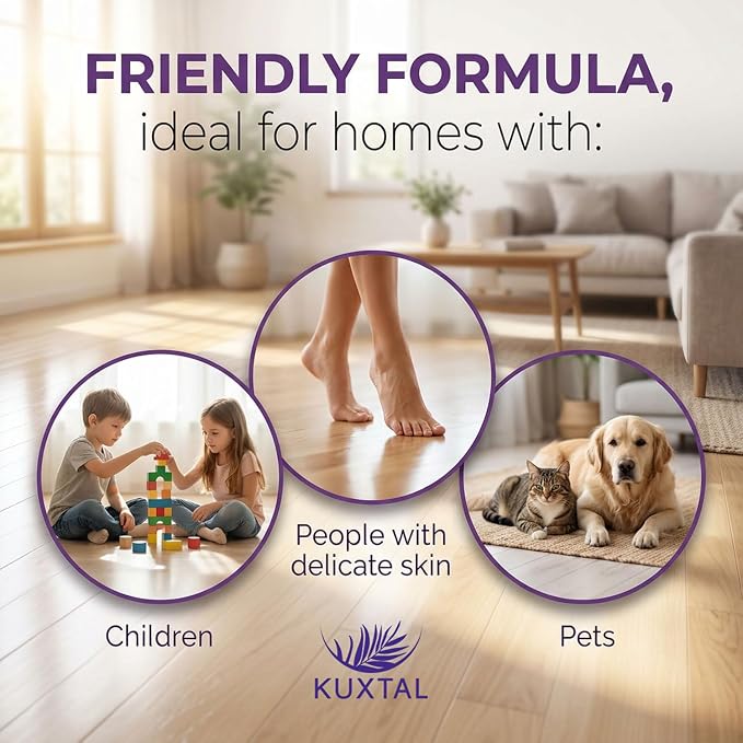 KUXTAL Natural Floor Cleaner, Pet Safe, Multi Surface Floor Cleaner, Biodegradable Formula with Natural Extracts, Floor Cleaner for Mopping Wood, Tile & Hard Floors, Floral Scent, 3 Pack, 27.7 fl oz.