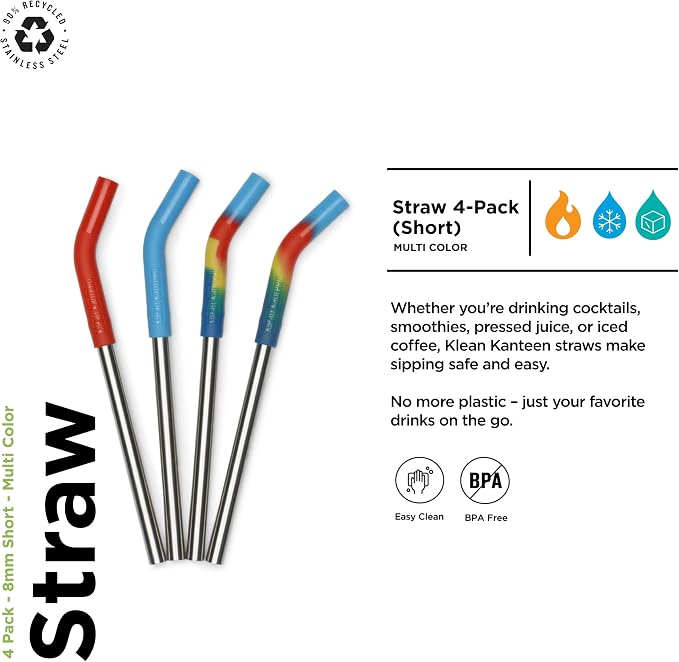 Klean Kanteen Short Multi Color Straws 4 Pack, 1 EA